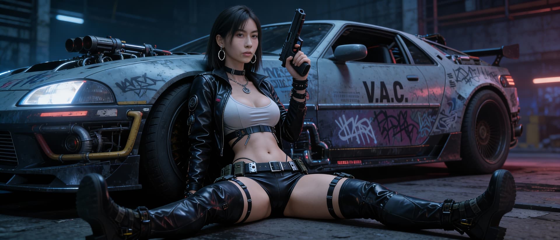 AI generated: Create a highly detailed, realistic digital artwork featuring a confident, young Asian woman with a ...