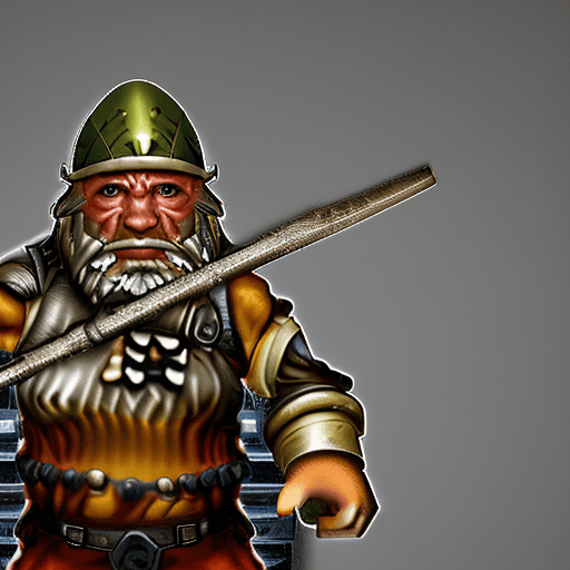 AI generated: Dwarven warrior with a scared face carrying a warhammer