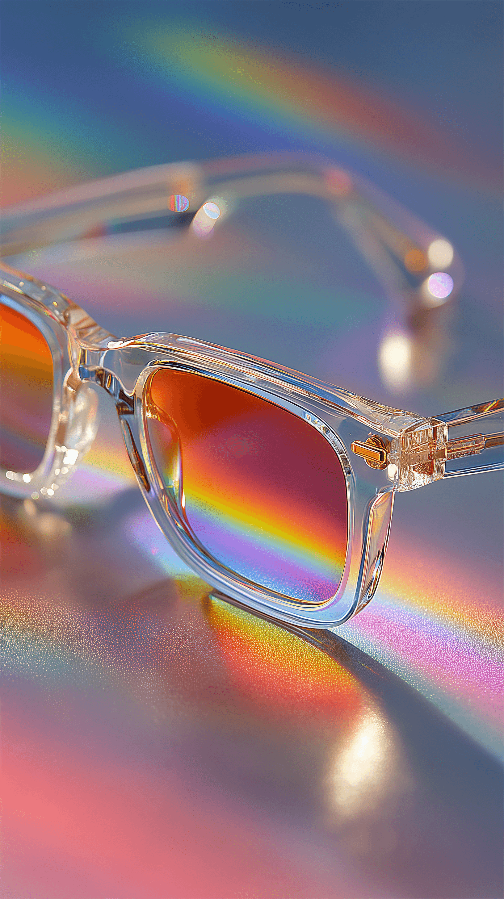 AI generated: realistic productive photography, conceptual sunglasses, on reflective sweep, centered vertical alig...