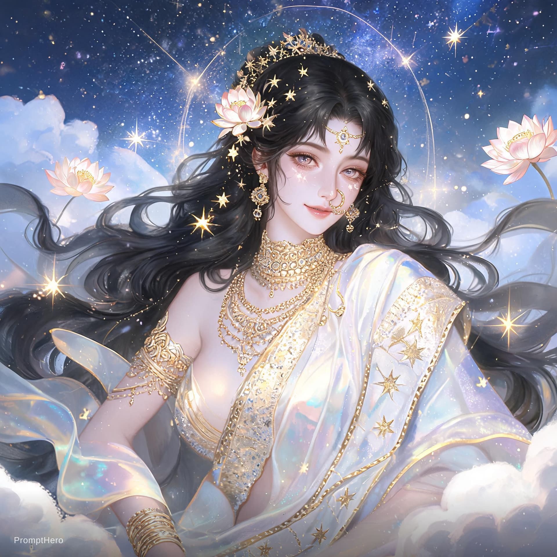 AI generated: Indian mythological goddess being seductive need 10 images 
