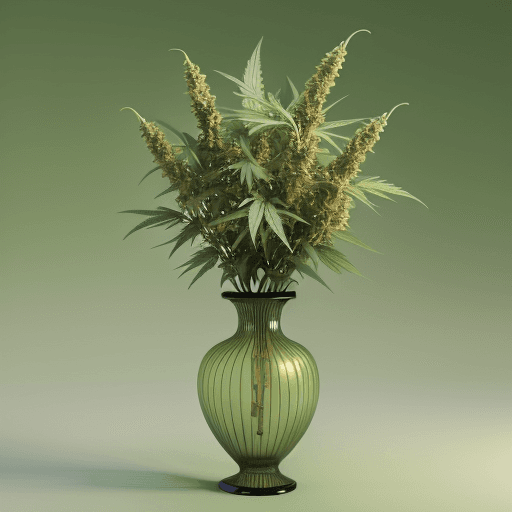 AI generated: Customize a cannabis arrangement, 3D render, art by Ron Mueck, a light green and army green, color c...