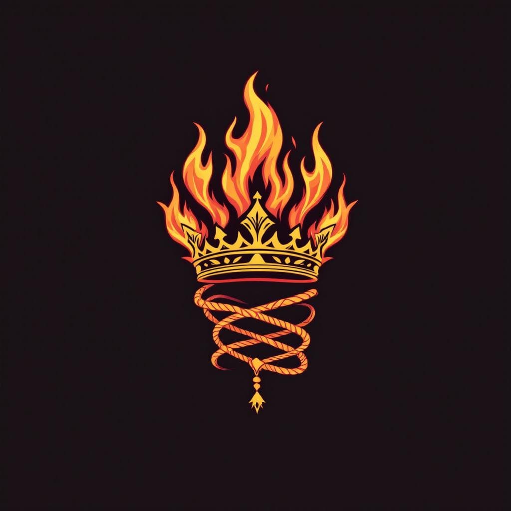 AI generated: Create an Emblem of the 14 High Fashion Dominarcs (Beauty & Presence). Emblem: A flaming loom coilin...