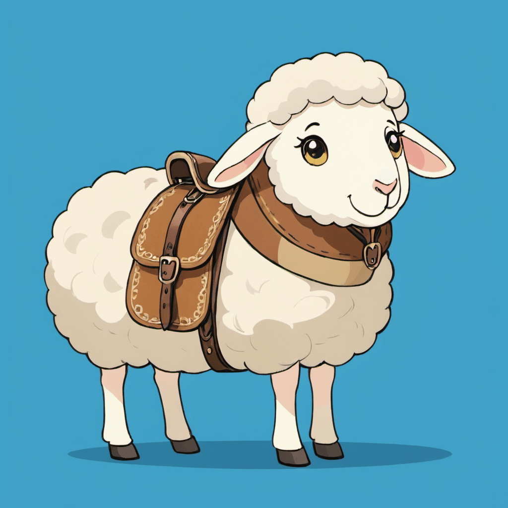 AI generated: cartoon sheep with a horse saddle