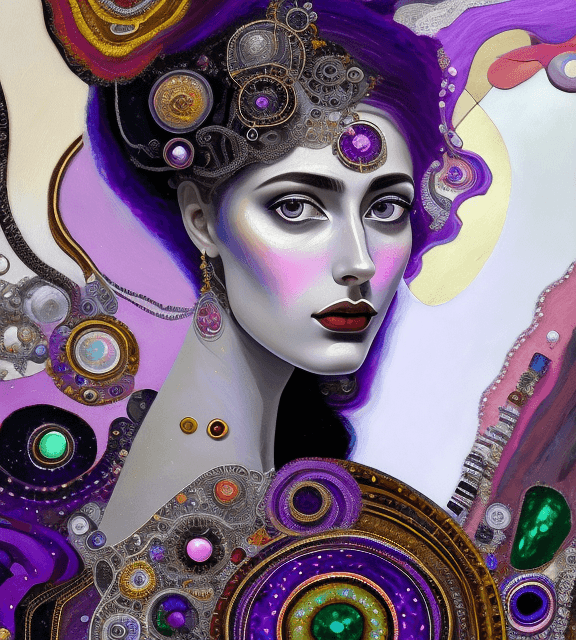 AI generated: Oil painting, high resolution 8k, Kandinsky master painter, Byzantine artwork, 
young lady close up ...