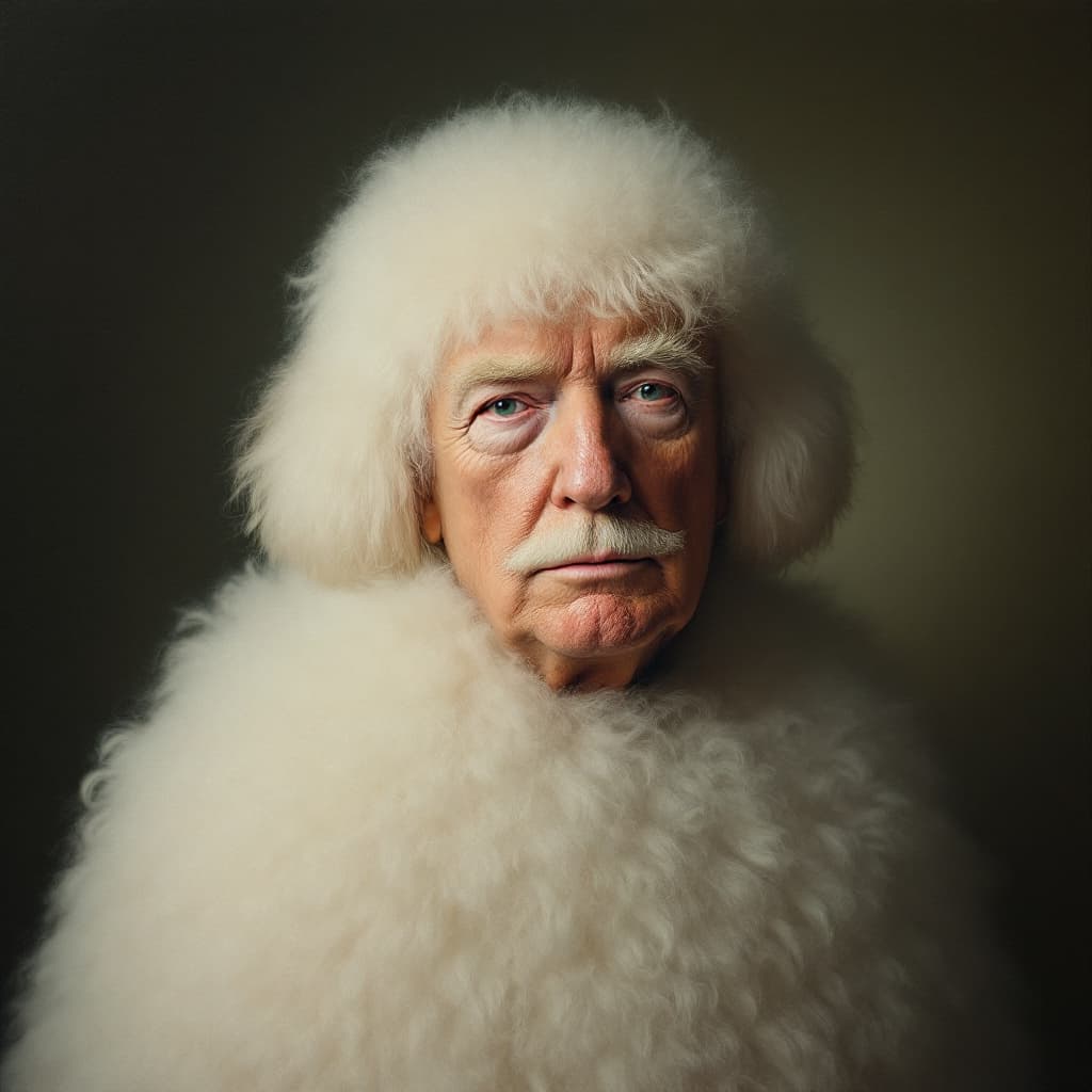 AI generated: A surreal portrait of Frederick Christ Trump Sr. (Donald J. Trump's father) with a white poodle for ...