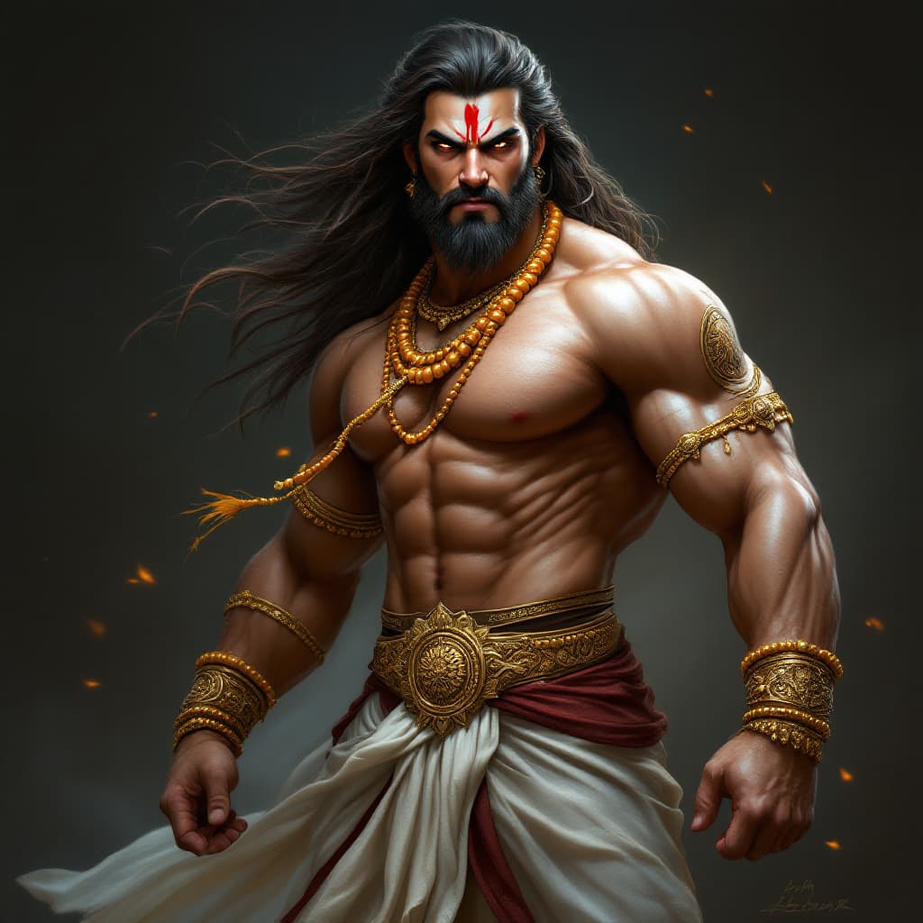 AI generated: 

**"Create a highly detailed, muscular warrior with mythological aesthetics, inspired by Indian god...