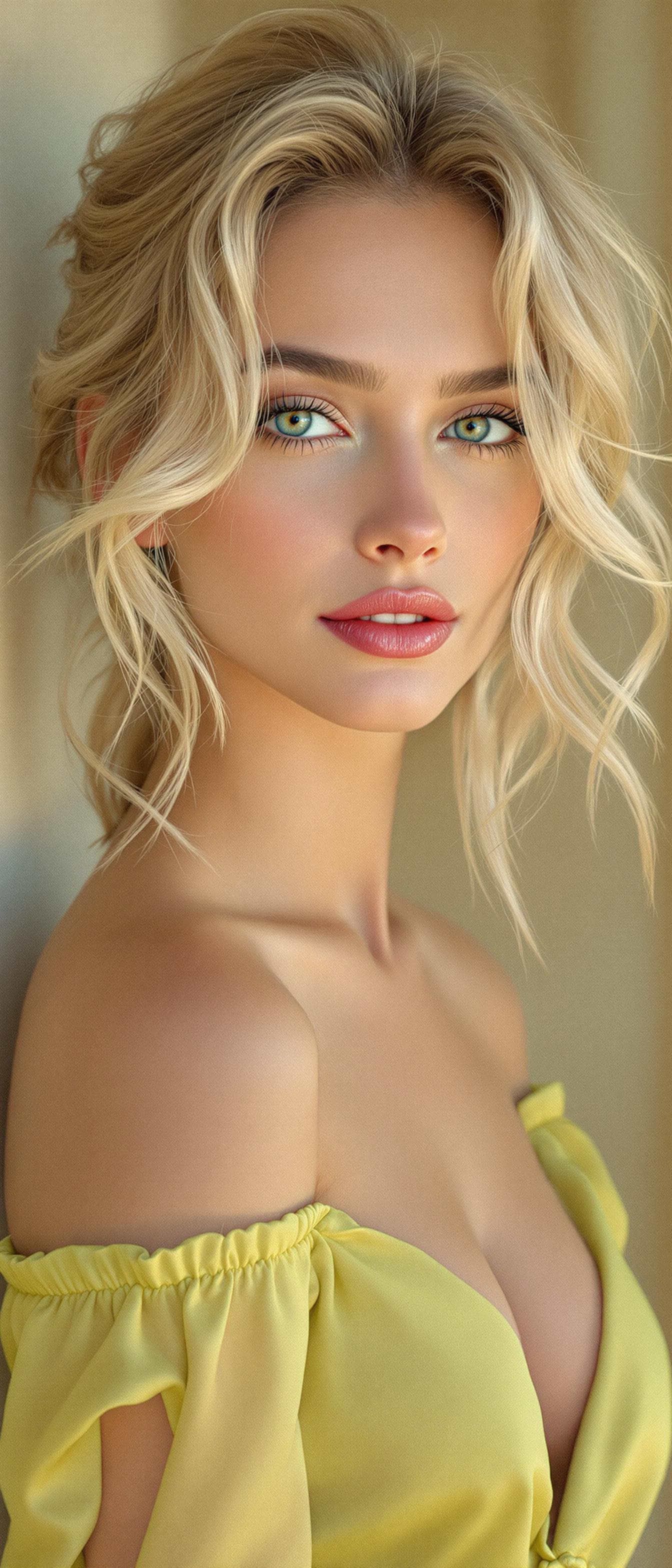 AI generated: "Image is a high resolution full body Vertical portrait, lithe supermodel, early 20s, fair skin, tou...