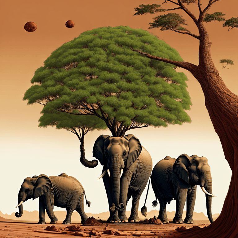 AI generated: Elephants on Mars eating leafs from a tree