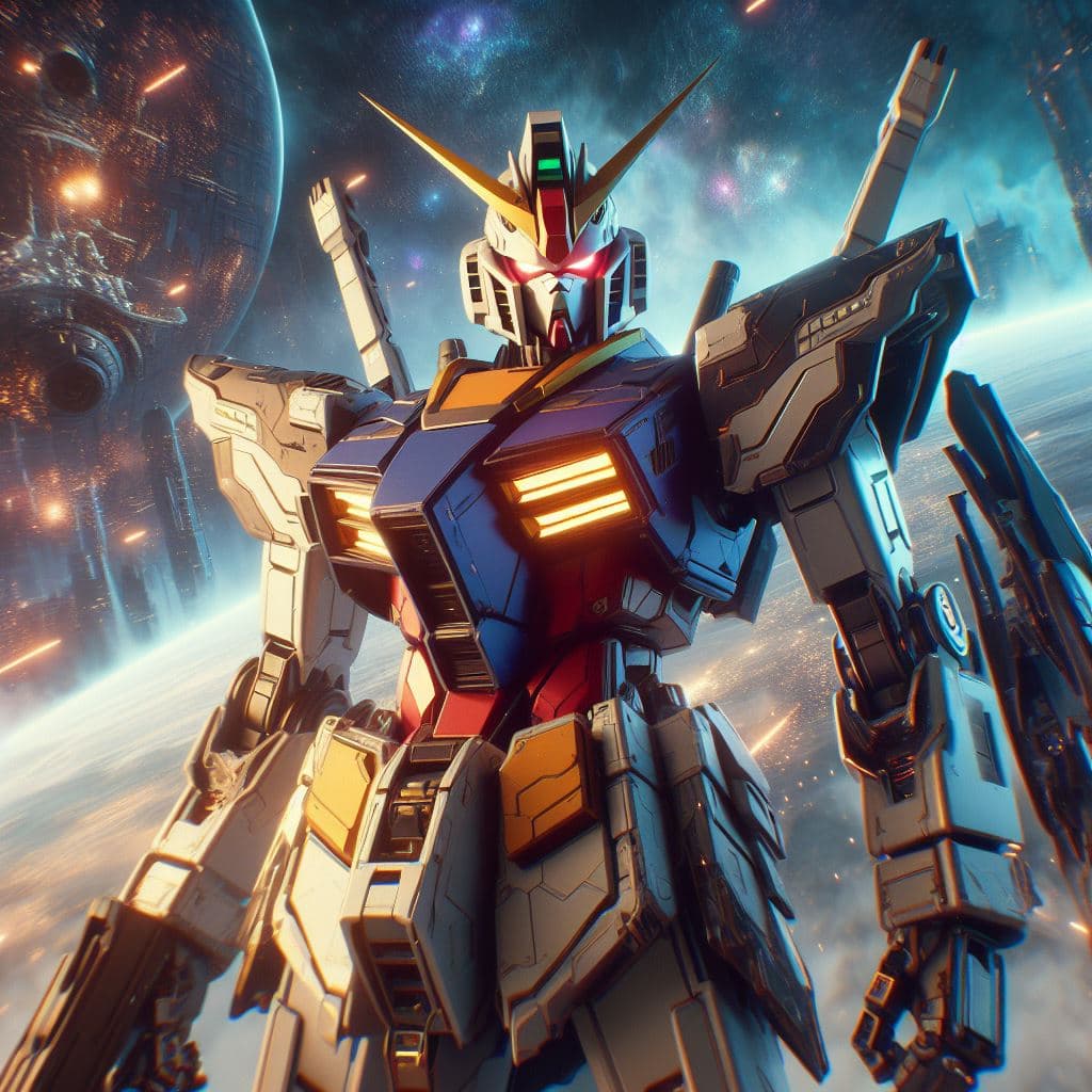 AI generated: Imagine a crossover between Gundam and another popular franchise, such as Star Wars or Marvel, maste...