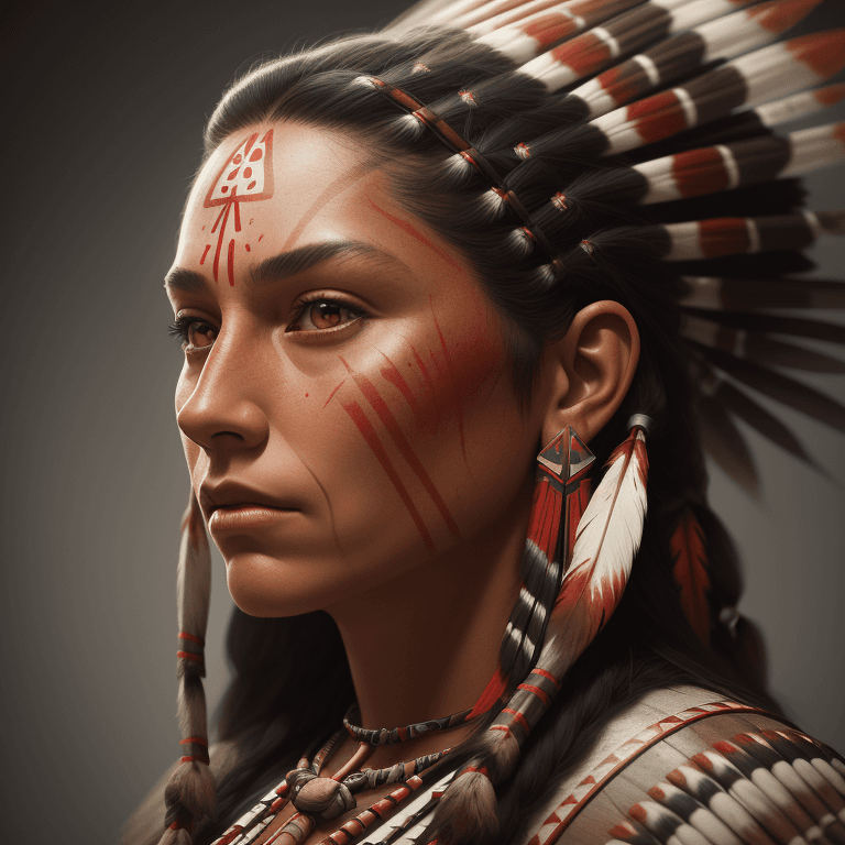 AI generated: a portrait, studio portrait, a stylized painting photograph of a native american sioux woman warrior...