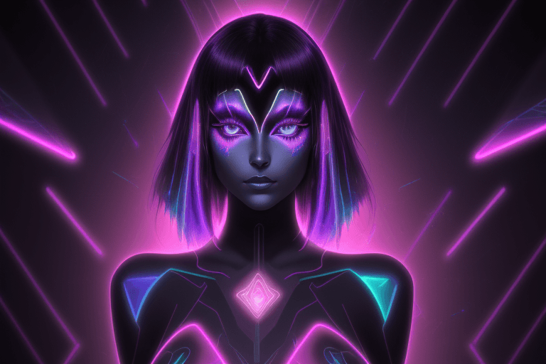 AI generated: spinx pharaho woman in singularity, looks at the viewer, impasto, anthracite texture, deep color, ne...