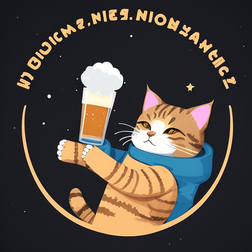 AI generated: craft beer logo featuring a cat enjoying beer on the moon, cosmic theme, number 13 incorporated, min...