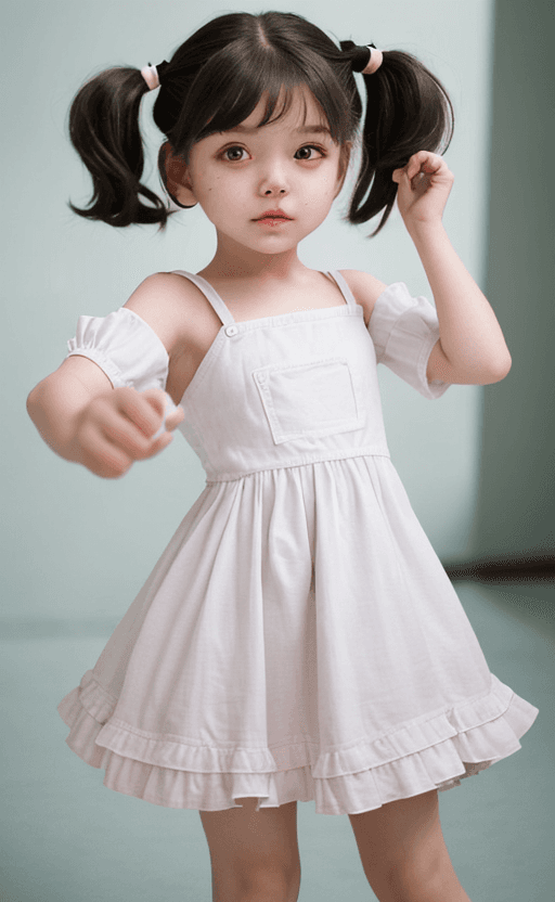 AI generated: 1girl, Loli, young, bright short hair, very short pigtails, high kicking, (portrait:1.5, masterpiece...
