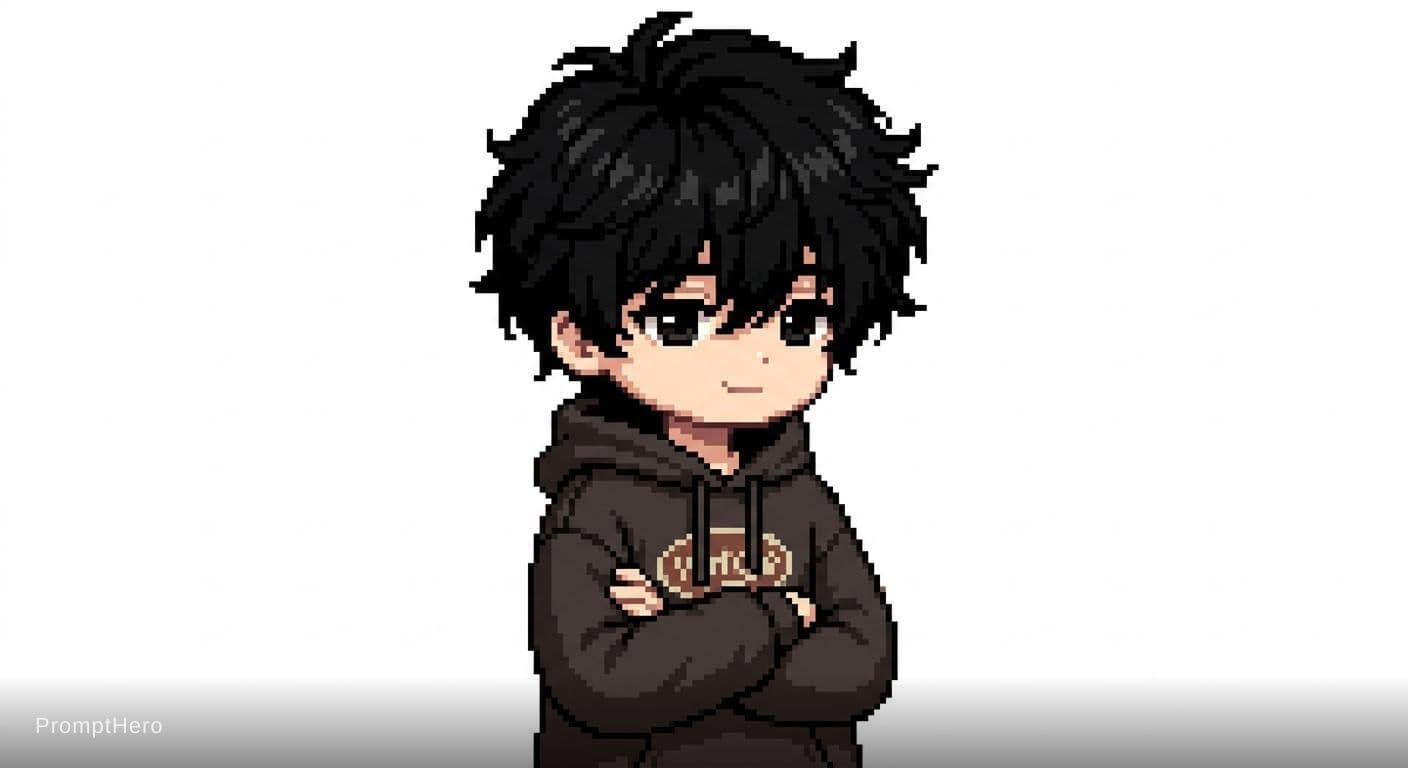 AI generated: A 32-bit pixel art chibify character sprite, a cool young boy inspired by 1cc0b7d540a23c715be57e7864...
