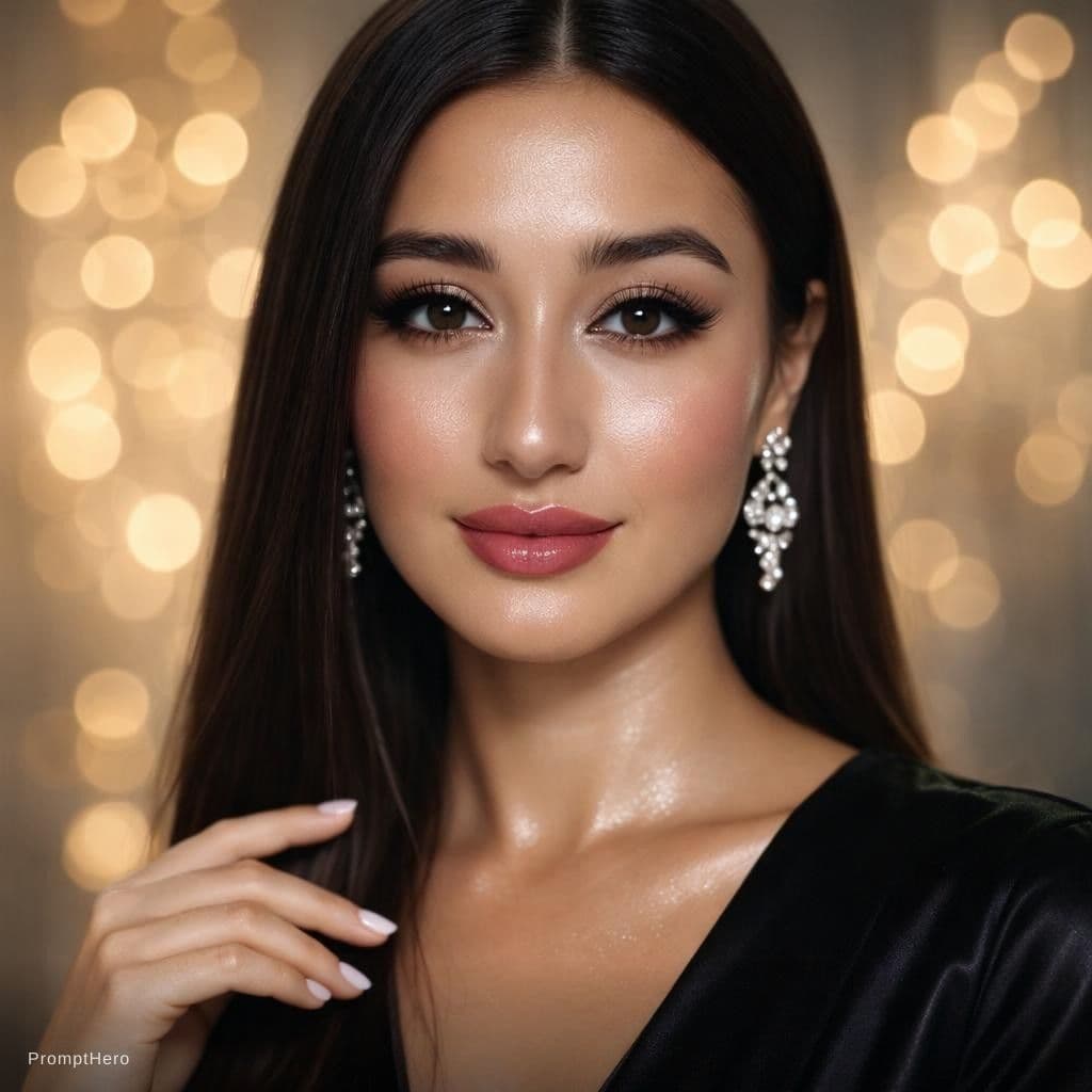 AI generated: Ultra-realistic high-end beauty portrait of a young woman with flawless, glowing skin and a dewy fin...
