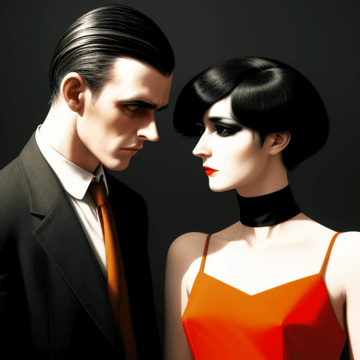 AI generated: A close shot of a man and a woman   looking  front  in a bauhaus style