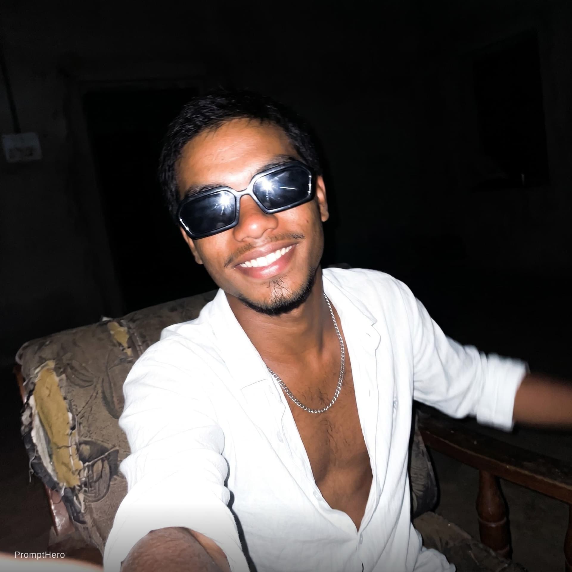 AI generated: Using the uploaded reference photo, create a standard iPhone selfie with flash. There's no clear sub...