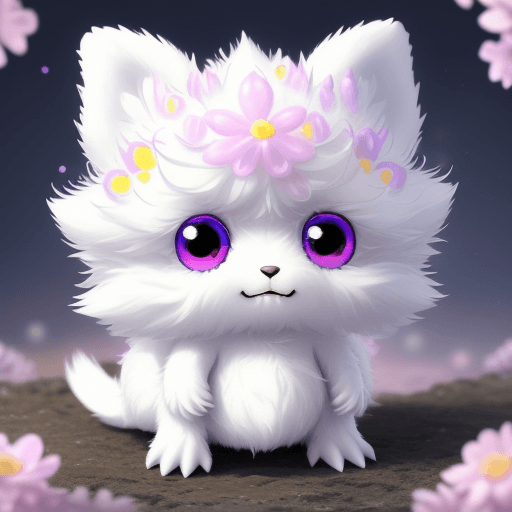 AI generated: Woolhorn: appearance: a small creature with fluffy white fur dotted with bright colored dots. he has...