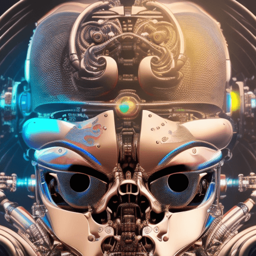 AI generated: Ai cyborg sitting in a zen position, hyperrealistic, vibrant colors
