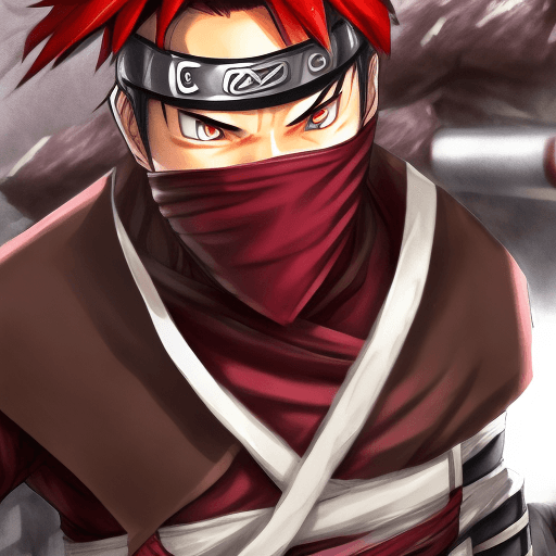 AI generated: shinobi male with brown hair and crimson eyes wearing anbu armour and shinobi headband, naruto anime...