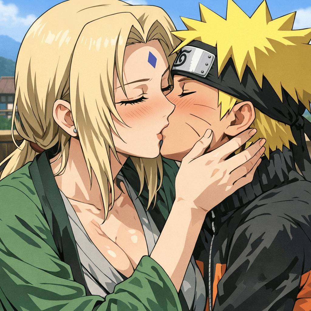 AI generated: Anime girl like tsunade kiss Naruto 