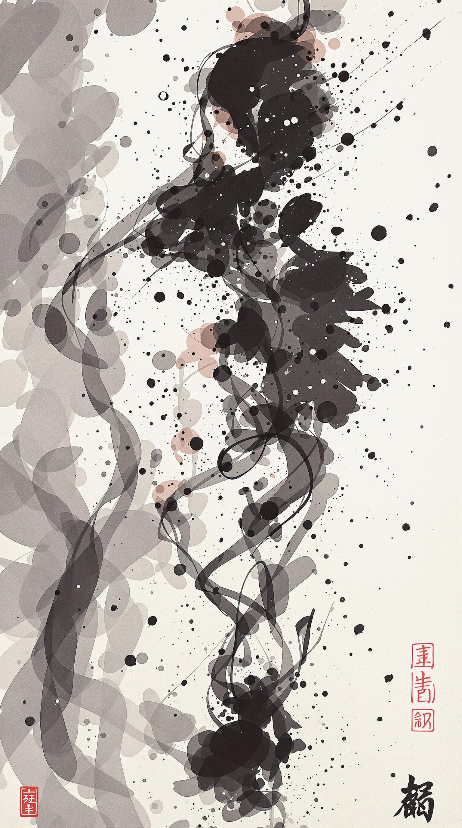 AI generated: Omamori, detailed,full-body shots,ink style,Ink splash art on the background,ink style,The whole is ...