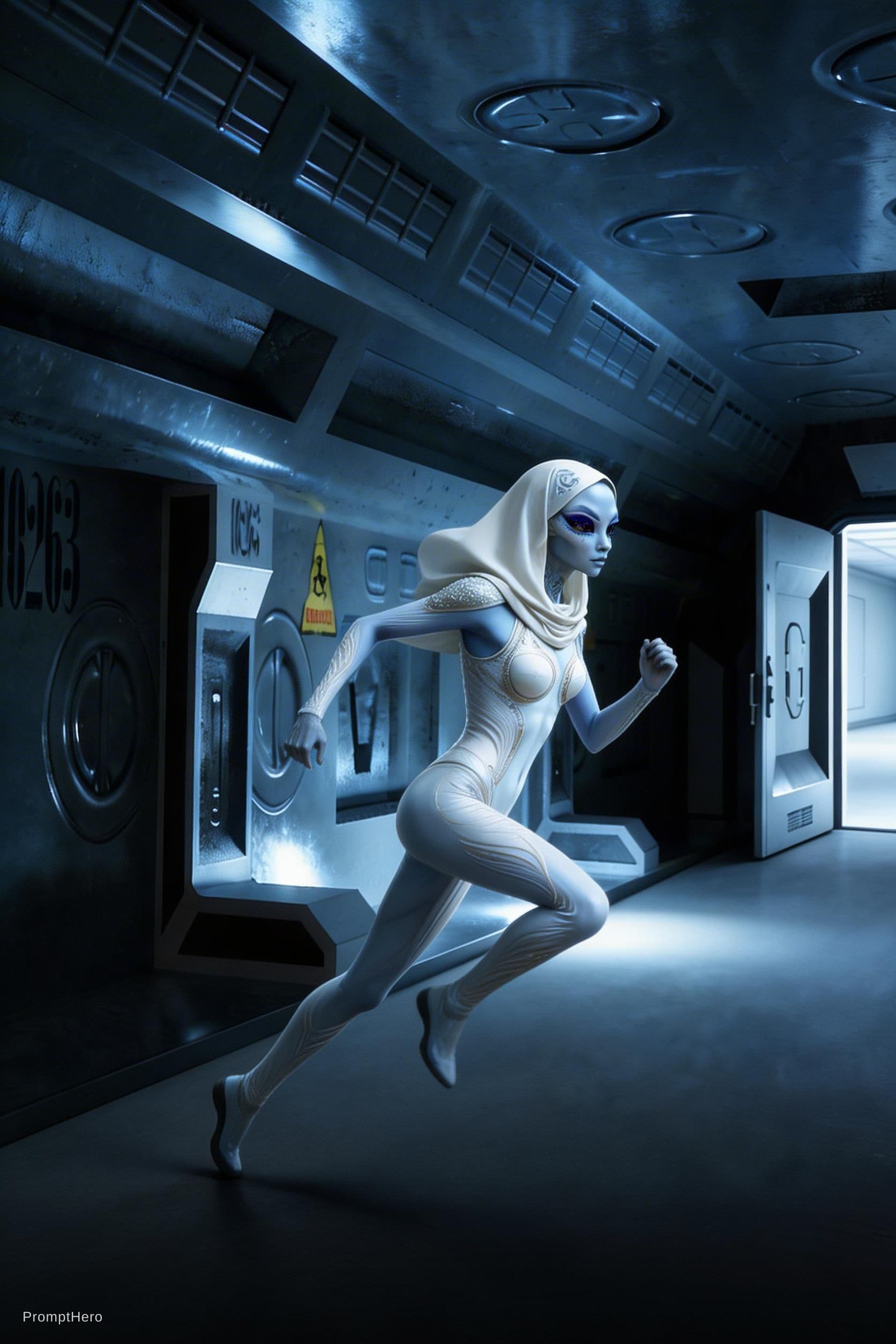 AI generated: Sci-Fi Cinematic Scene. The character in reference image 1 is the same character as in reference ima...