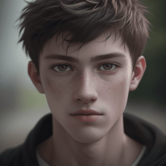 AI generated: RAW photo, portrait of an 20 years old boy, highly detailed textures, tired, run down, deep skin por...