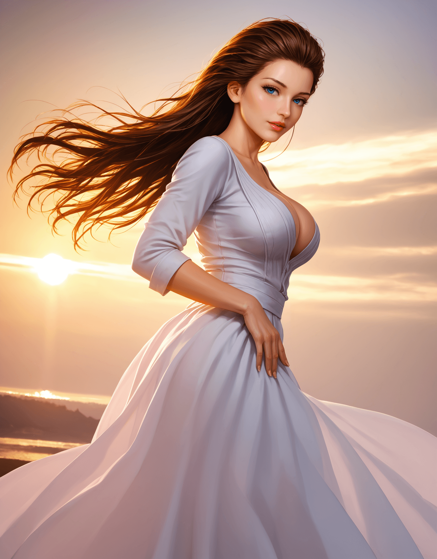 AI generated: big breasts babe in a fantasy setting. digital painting. trending on artstation. sharp focus. vibran...