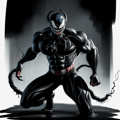 AI generated: Accurate comic art of venom FULL BODY SHOT in black BACKGROUND 
