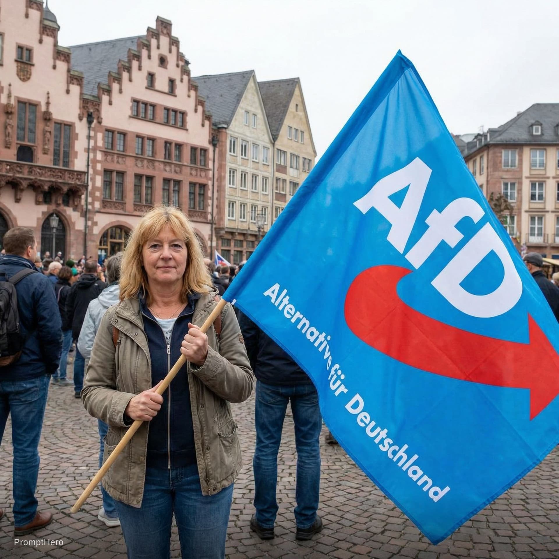 AI generated: Erstelle mir eine blonde frau mit einer afd Fahne