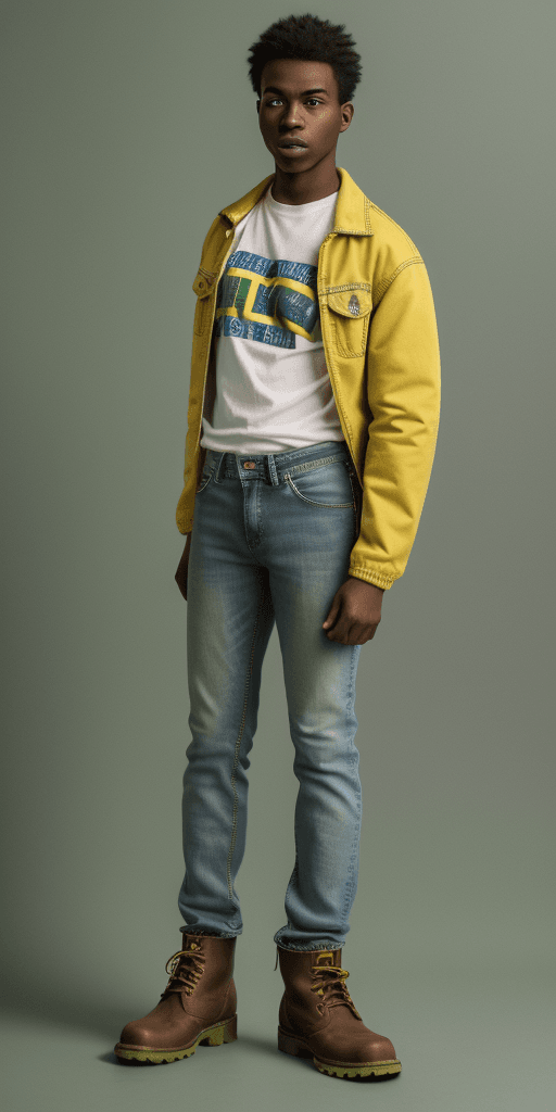 AI generated: [[[((clothes with the smallest details)), a 24-year-old black man, very short hair, white t-shirt, b...