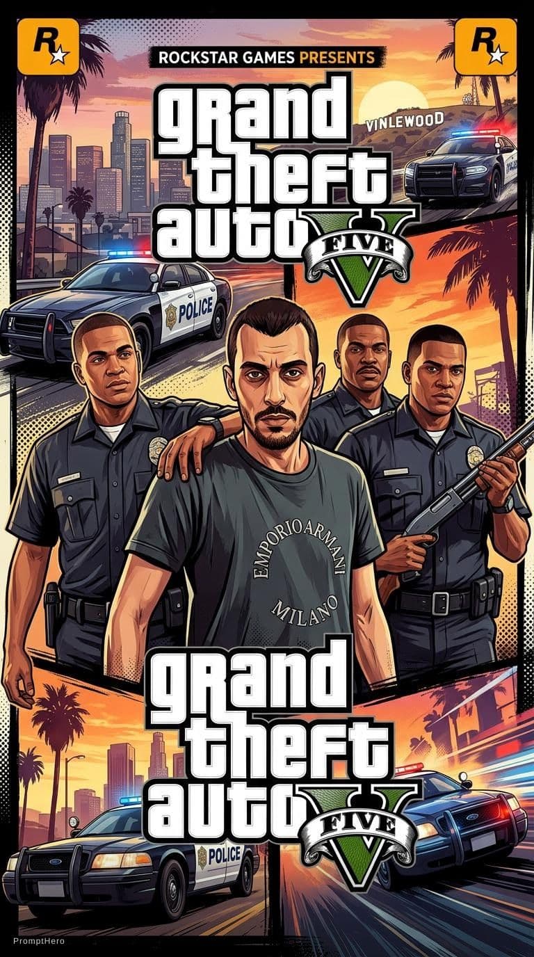 AI generated: Standing in groups,police, gta art, style of gta v artworks, paid artwork,  high quality 16k digital...