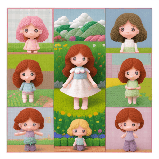 AI generated: by Amigurumi, by Clay Bennett , Characters Subdued Surreal LandscapesCute clay-style little girls, a...