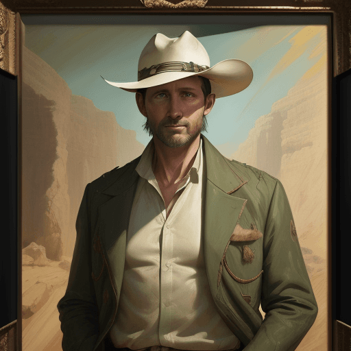 AI generated: new art : a white archaeologist 40 years old man with green jacket satara by johnny taylor, in the s...