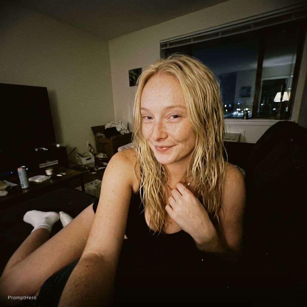 AI generated: Romantic point of view looking at me,a sloppy snapshot. on a couch at night teasing(no lights), home...