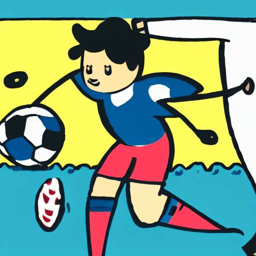 AI generated: illustration of a soccer player wearing pants with a pattern like a ball, another player is trying t...