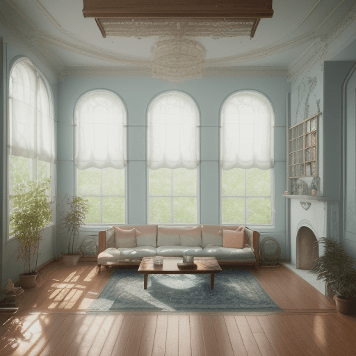 AI generated: High resolution photography interior design, dreamy sunken living room conversation pit, wooden floo...