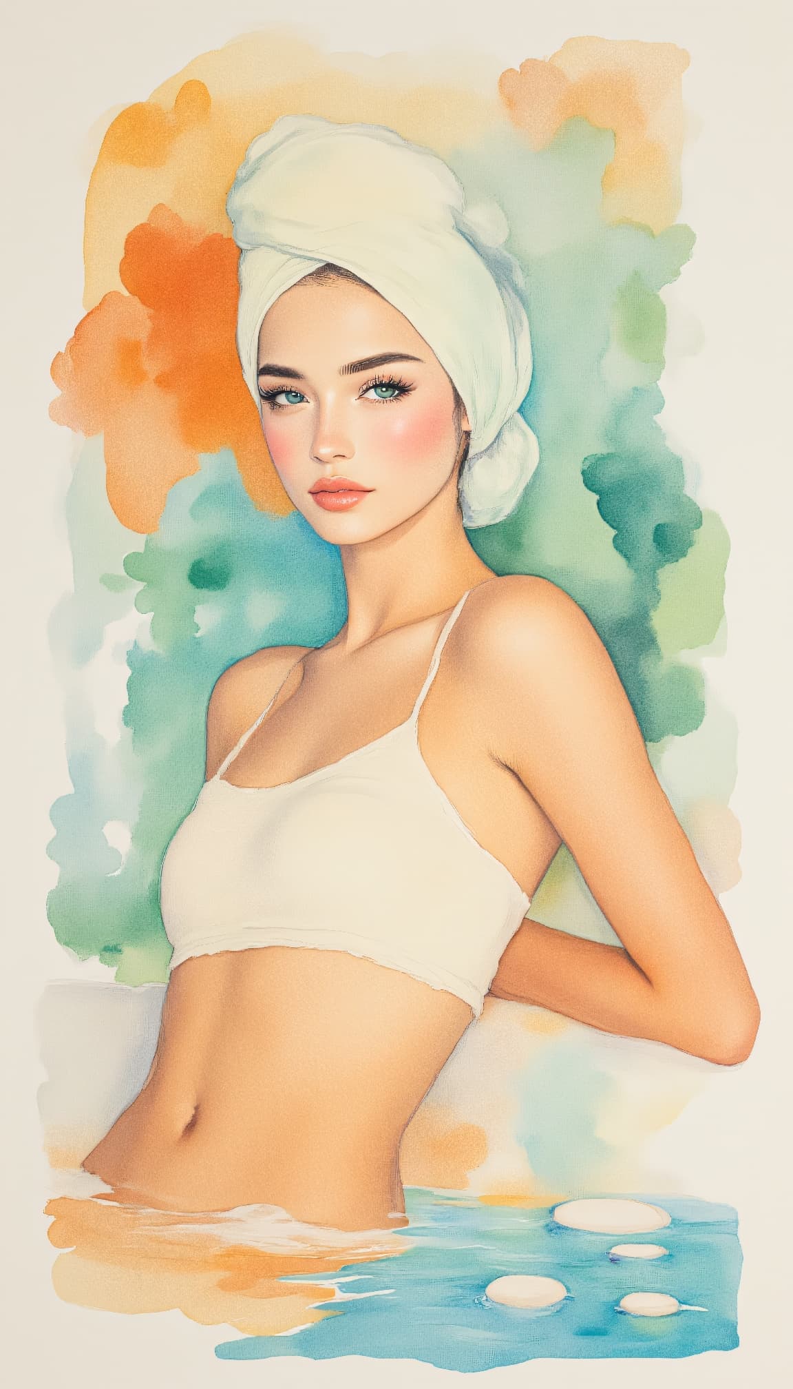 AI generated: half-body, minimal watercolor style, simple shapes, limited orange and teal palette, clean lines, lo...