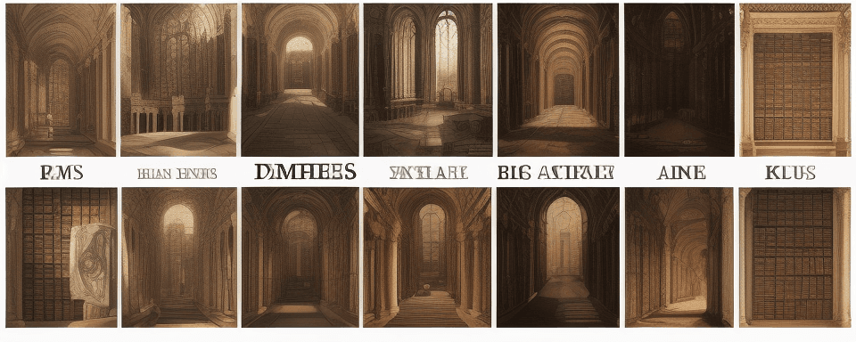 AI generated: Collage of titles, big writings,
