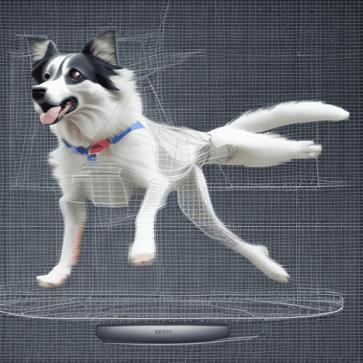 AI generated: Gemelo digital de rendimiento de un Border Collie, wireframe de captura de movimiento, pose dinámica...