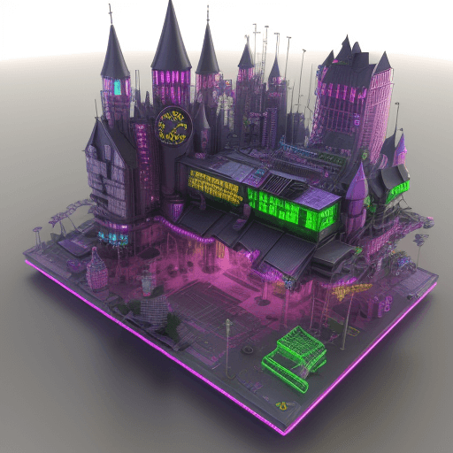 AI generated: Computer motherboard 3D city witch neon