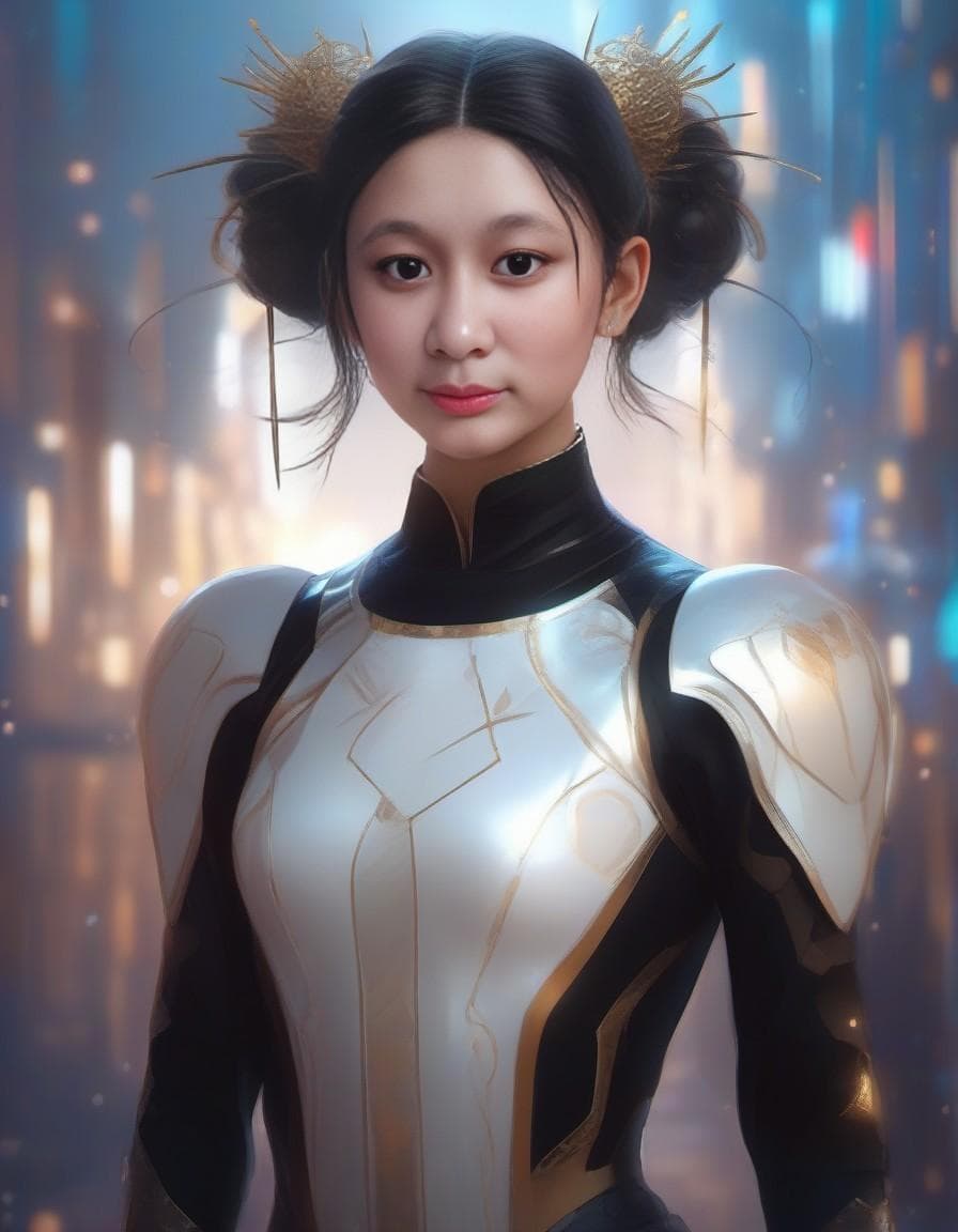 AI generated: pixar portrait 8 k photo, beautiful shiny white rich galactic prima ballerina clowncore russian cybo...