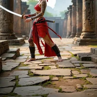 AI generated video: the woman dance with sword