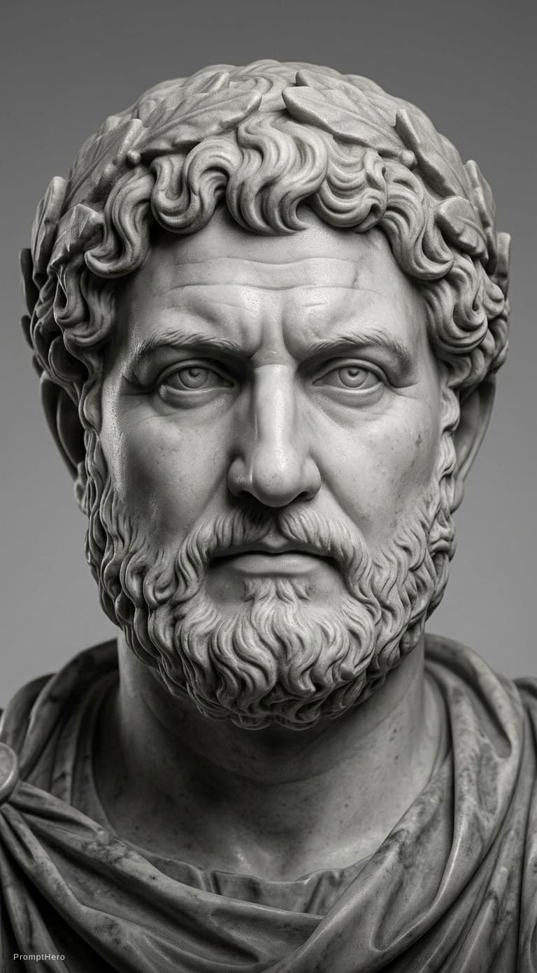 AI generated: greek sculpture, head of Hadrian, close up, grey background --ar 71:129 --stylize 750 --v 6