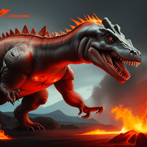 AI generated: un dinosarurio gritando con lava alrededor
