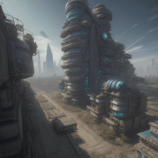 AI generated: Photo of a ultra realistic solarpunk city, cinematic lighting, battered, low angle, trending on arts...
