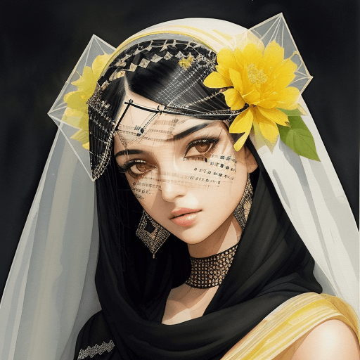 AI generated: The watercolor painting shows a full-bodied woman, a beautiful young Saudi woman with black hair, we...