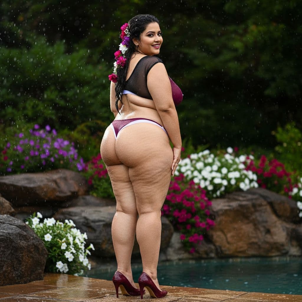 AI generated: a south Indian woman  full wet sands on plus size BODY side  rear view heart shaped ass pretty sexy ...