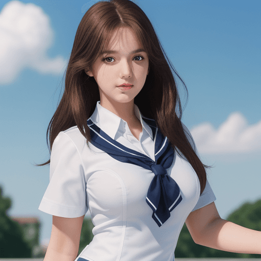 AI generated: perfect anime quality, (beautiful:1.2), school, (brown hair, white school uniform), elegant, intrica...